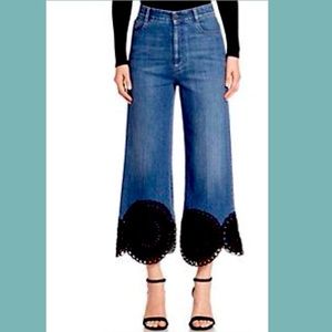 STELLA MCARTNEY LACE SCALLOPED HEM CROPPED JEANS